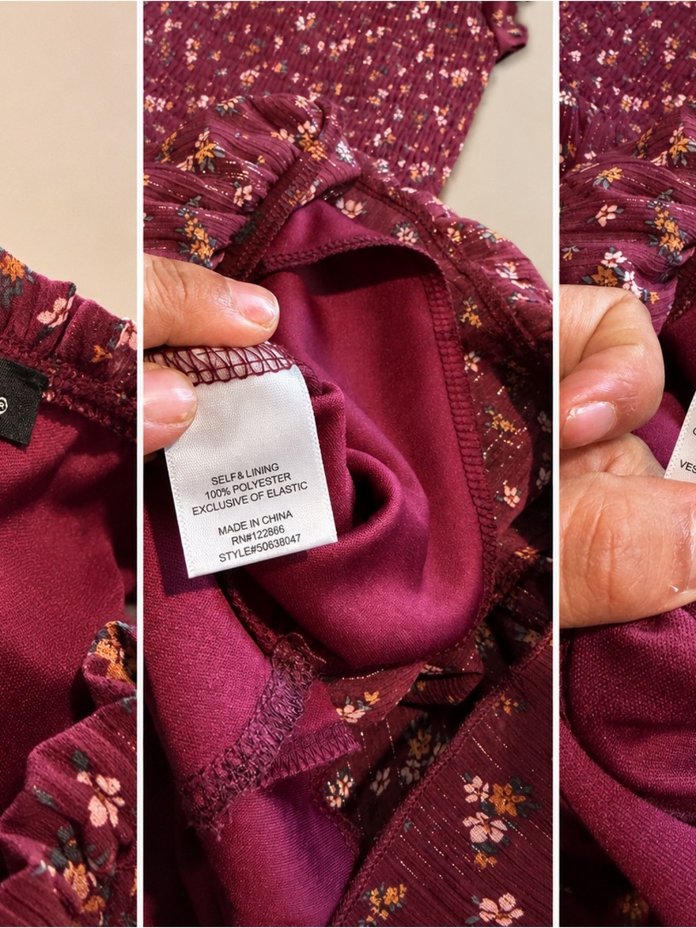 Zunie Burgundy Floral Smocked Midi Dress Girls Size 8 - Picture 5 of 5